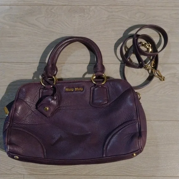 Miu Miu Purple Gold HardwareBowler Boston Two Way Sachel Shoulder Crossbody Bag - Picture 16 of 16